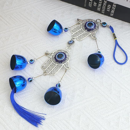 BWINKA Blue Evil Eye Hanging Decoration Ornament Metal Wind Chimes for Home Garden Gift Decoration (Eye-Double)
