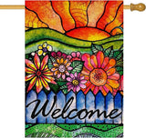 Home Decorative Welcome Spring Summer House Flag, Sunshine Watercolor Flowers Garden Yard Abstract Floral Outside Decorations, Sunrise Fall Farmhouse Outdoor Large Decor Double Sided 28 x 40