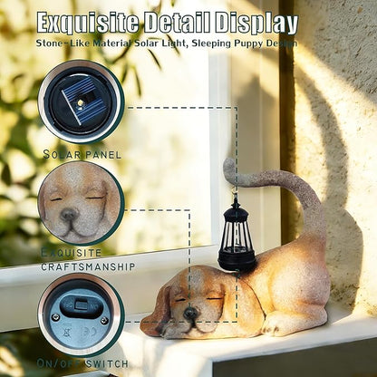 Solar Dog Garden Statue with Lantern, Beagle Dog Figurine Solar Light Garden Outdoor Decor, Outdoor Waterproof Decoration for Dogs Lover, Beautifully Crafted Birthday Gifts for Mom or Dad