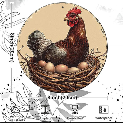 Chicken Coop Hen Vintage Metal Tin Sign Chicken Wreath Wall Decor Kitchen Farmhouse Outdoor Chicken Decor For Chicken Lovers Chicken House Decor 8 Inch