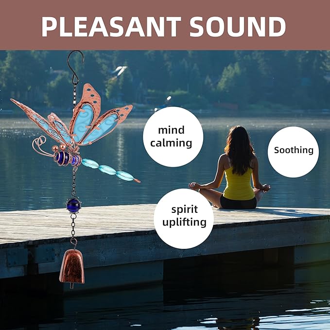 Dragonfly Wind Chimes, Garden Glass Bell Glow Wind Chimes for Home, Party, Festival Decor, Garden Decoration Indoor/Outdoor,Lifelike Dragonfly Deep Tone Style