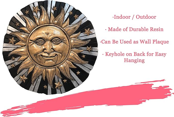 Spoontiques - Garden Décor -Sunface Stepping Stone - 9 5/8" Diameter Decorative Stone for Garden