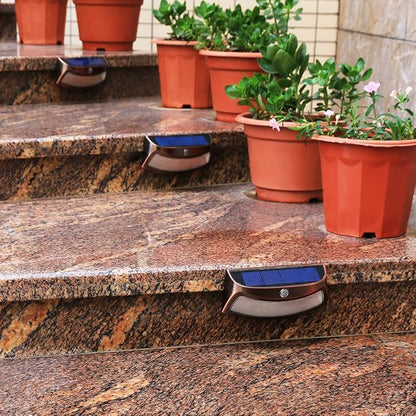 XTF2015 Solar Step Lights Outdoor, Motion Sensor Lights, Copper Outdoor Step Lights, Waterproof LED Solar Light for Stair, Patio, Yard, Fence, Walkways, Outside Wall (2 Pack, Warm White)