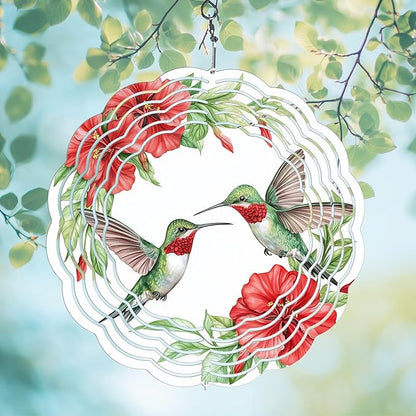 Hummingbird Wind Spinners Outdoor, Hanging Wind Spinner for Garden Decoration, 8 inch 3D Stainless Steel Metal Wind Sculpture for Indoor/Outdoor Decor