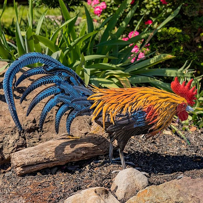 Zaer Ltd. 2.3 Ft. Tall Fancy Ornate Metal Rooster Statue Decorations (Maxwell)