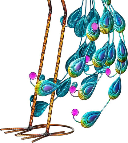 Evergreen Garden 33" Outdoor Solar Peacock Statue | Metal Peacock Decor LED Solar Lights | Garden Stake Lights | Patio Yard Garden Lawn Party Wedding Decoration
