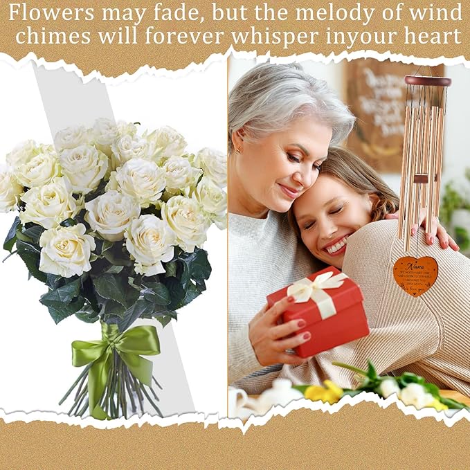 Nana Gifts for Mother's Day Birthday Christmas Thanksgiving from Grandkids Grandchildren, Nana Garden Gifts for Grandma, 26Inch Wind Chimes for Outside with S Hook Greeting Card