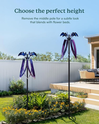 Wind Spinners for Yard Garden, Large Outdoor Metal Wind Spinner with Stake, Kinetic Wind Sculptures & Spinners Windmill for Outside Lawn Yard Art Decor(15" W x 73" H)