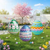 DoubleFill 3 Pcs Easter Decorations Outdoor 3D Metal Easter Eggs Yard Signs Decorative Garden Stakes Eggs Bunny Lawn Decorations Yard Decor for Spring Ornament Lawn Pathway Garden(Classic Style)