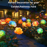 Solar Rose Lights Outdoor: 10 Pack IP65 Waterproof 7-Color Changing LED Flower Stakes for Garden Pathway Patio Lawn Decorative - Auto On Off 10H+ Lighting