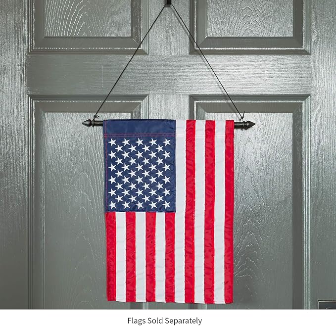 Evergreen Flag Beautiful Black Metal Dowel Garden Flag Hanger | 16" Wide x 5" High | Front Door Home Decor | Holiday Entrance House Sign