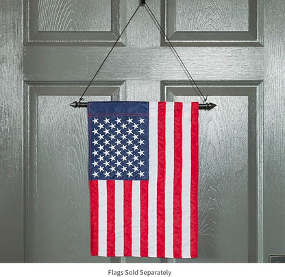 Evergreen Flag Beautiful Black Metal Dowel Garden Flag Hanger | 16" Wide x 5" High | Front Door Home Decor | Holiday Entrance House Sign