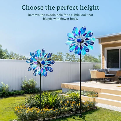 Wind Spinners Outdoor for Yard and Garden, Metal Large Wind Spinner with Stake, Windmill for Yard, Gift for Family Friends(84'' H x 24'' W)