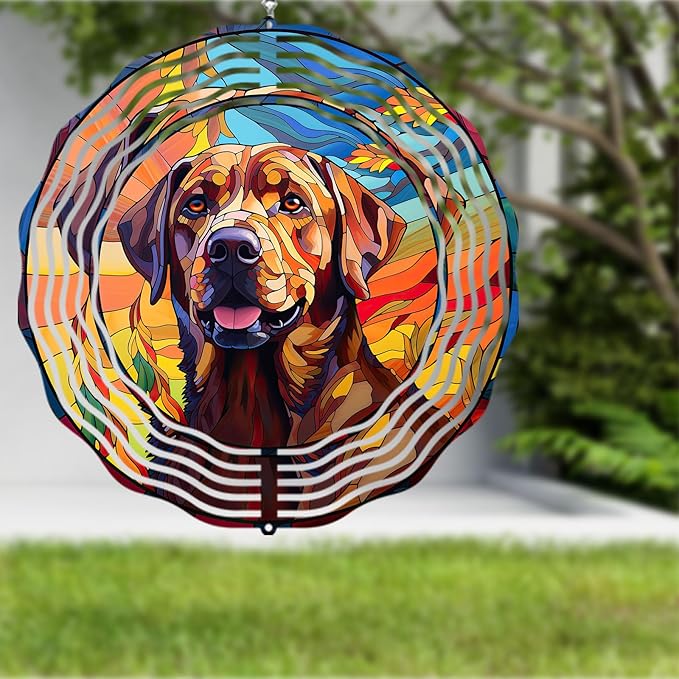 Labrador Retriever Wind Spinner Dog Memorial Gifts, Vibrant 3D Kinetic Aluminum Metal Yard Art, Loss of Dogs Sympathy Gifts, Hanging Outdoor Garden Decor, 8" Wind Sculptures for Patio, Porch (LR 4)