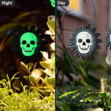 Glitzhome Set of 3 Glow in Dark Halloween Sunflower Skulls Metal Yard Stake, 24" Metal Yard Sign or Wall Decor for Outdoor