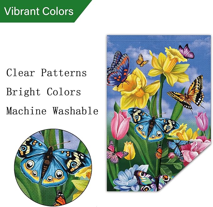 Louise Maelys Spring Daffodil Garden Flag 12x18 Double Sided, Burlap Small Butterfly Floral Flower Welcome Yard House Outside Outdoor Summer Decoration