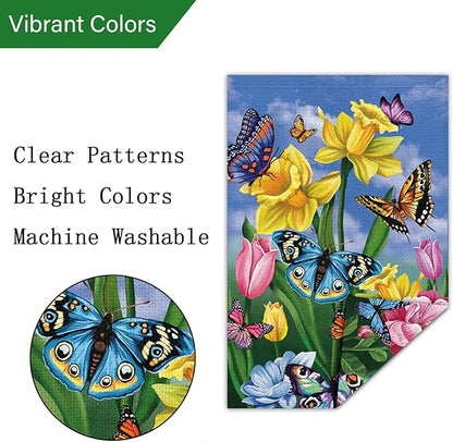 Louise Maelys Spring Daffodil Garden Flag 12x18 Double Sided, Burlap Small Butterfly Floral Flower Welcome Yard House Outside Outdoor Summer Decoration