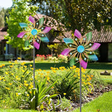 Colorful Outdoor Wind Spinner, Kinetic Small Garden Windmill with Stake, Geometric Metal Pinwheels for Yard Patio Art Decor(B-Colorful-1PCS)