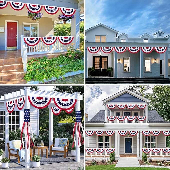 8 Pack American Pleated Fan Flag, 1.5 x 3 Ft Red White and Blue Half Fan Flag Bunting Banner, Patriotic Decorations USA Bunting Flags Outdoor Indoor for Porch Garden Memorial Day 4th of July Decor