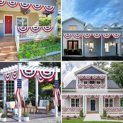 8 Pack American Pleated Fan Flag, 1.5 x 3 Ft Red White and Blue Half Fan Flag Bunting Banner, Patriotic Decorations USA Bunting Flags Outdoor Indoor for Porch Garden Memorial Day 4th of July Decor
