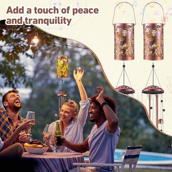 Retisee Cardinal Solar Wind Chimes Outdoor Metal Red Bird Gifts Solar Light Windchimes Outside Indoors Christmas Decoration Birthday Gift for Home Lawn Porch Patio Garden Yard