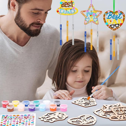 DoubleFill 30 Pack Wind Chime Kit Make You Own Father's Day Wind Chimes Crafts DIY Coloring Wooden Father's Day Art and Craft for Dad's Birthday Gifts Party Decoration Hanging Ornaments