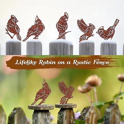 Rusty Birds Decoration, Outdoor Bird Wall Decor, Metal Bird Yard Decor, Garden Sculptures, Yard Art, Fence Decorations, Rustic Garden Decor, Metal Birds Craft Statue Ornaments