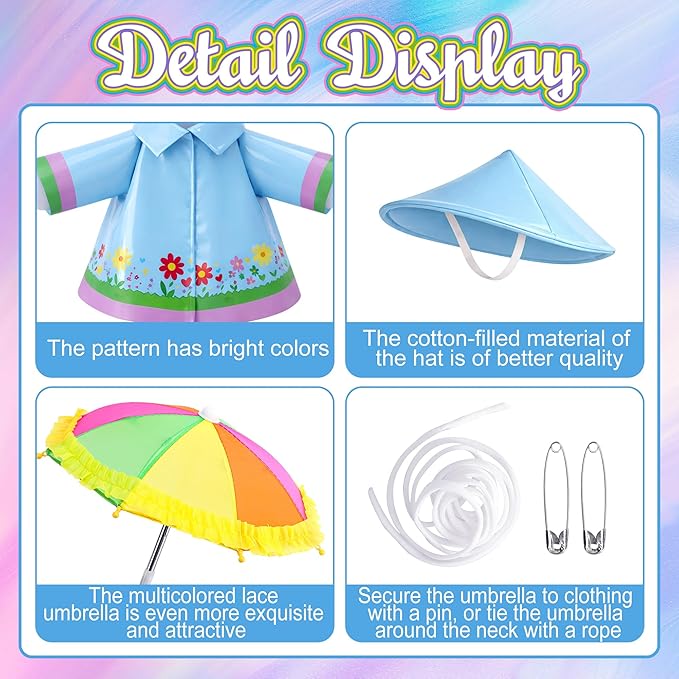 DECOHS 3 Pcs/Set Raincoat Porch Goose Outfits, Summer Lawn Goose Statue Raincoat Costume, Yard Goose Clothes Raincoats Umbrella Hat Outfit for 23" Statue Patio Garden Decoration (Blue)