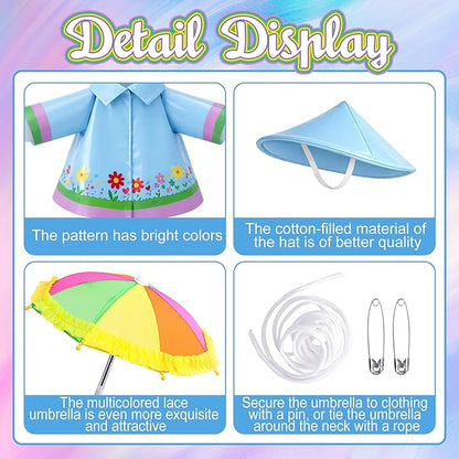 DECOHS 3 Pcs/Set Raincoat Porch Goose Outfits, Summer Lawn Goose Statue Raincoat Costume, Yard Goose Clothes Raincoats Umbrella Hat Outfit for 23" Statue Patio Garden Decoration (Blue)