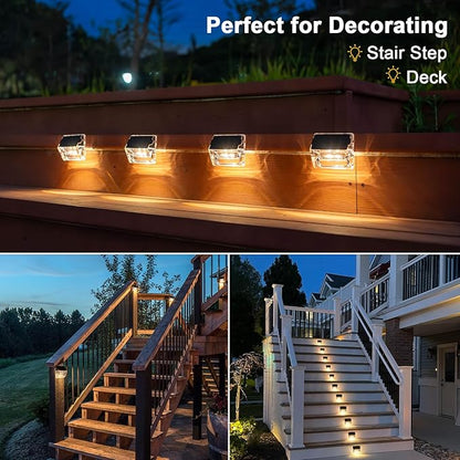Qualdout Solar Outdoor Lights, 16 Pack Solar Fence Deck Lights Waterproof Solar Powered Outside Lighting for Step Railing Wall Pool Stair Yard Garden Patio Pool Decorations (Warm White)