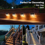 Qualdout Solar Outdoor Lights, 8 Pack Solar Fence Deck Lights, Waterproof Outside Lighting for Step Railing Wall Pool Stair Yard Garden Patio Pool Decorations (Warm White)