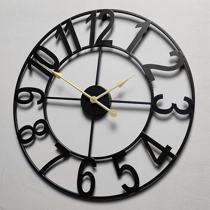 Large Outdoor Clock, 24 Inch Silent Non-Ticking Battery Operated Outdoor Wall Clock, Black Modern Metal Wall Clock for Patio, Porch, Pool Area, Kitchen, Bedroom, Living Room, Farmhouse Decor