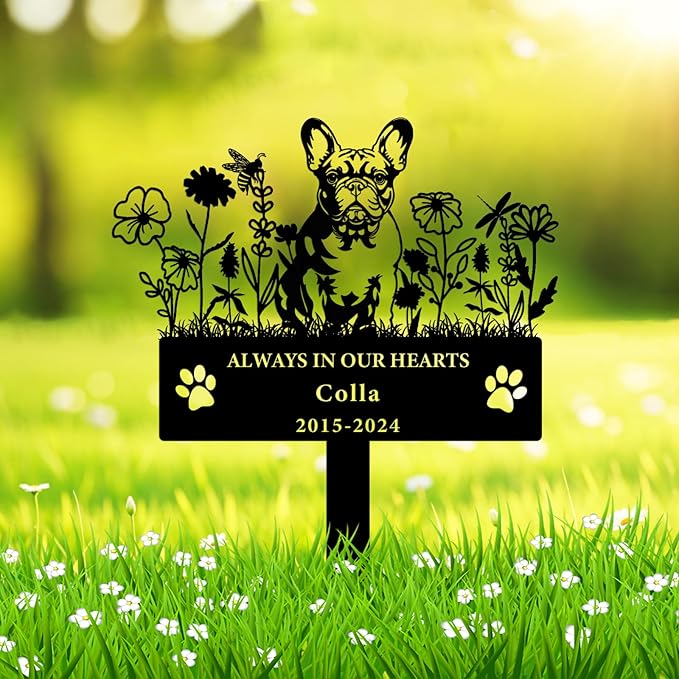 Personalized Flora Dog Memorial Garden Stake - Custom Cemetery Sign with Stake, Sympathy Grave Plaque, Pet Headstone Marker Engraved Sign