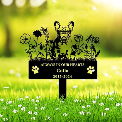 Personalized Flora Dog Memorial Garden Stake - Custom Cemetery Sign with Stake, Sympathy Grave Plaque, Pet Headstone Marker Engraved Sign