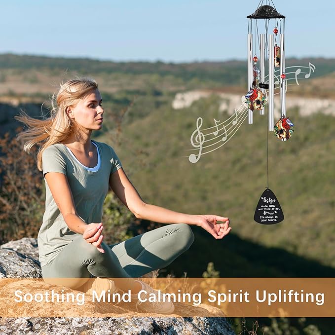 HDCRYSTALGIFTS 34'' Cardinal Wind Chimes for Outside Home Garden Decor Red Bird Memorial Wind Chimes for Loss of Loved One, Sympathy Windchimes Outdoors Cardinal Gifts for Women Mom Grandma Sisters