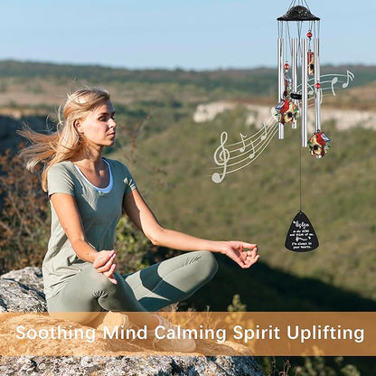 HDCRYSTALGIFTS 34'' Cardinal Wind Chimes for Outside Home Garden Decor Red Bird Memorial Wind Chimes for Loss of Loved One, Sympathy Windchimes Outdoors Cardinal Gifts for Women Mom Grandma Sisters