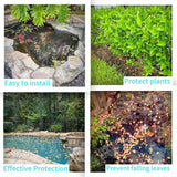 JUNFLYING 10x10 Ft Pond Netting for Leaves, 1/2 in Fine Mesh, Strong Woven Koi Fish Net Cover, Against Birds, Cats & Predators, Stakes Included
