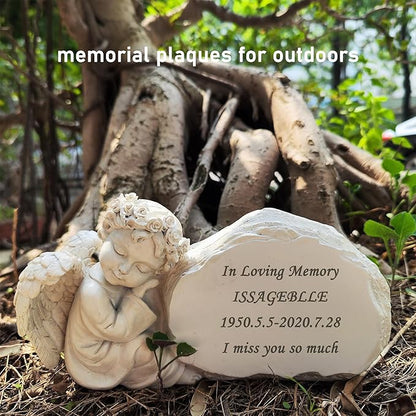 Personalized Memorial Garden Stones Engraved with Any Message, Custom Angel Gravestones Tombstones Memorial Gifts Symapthy Gifts for Loss of Loved Ones Mom Dad