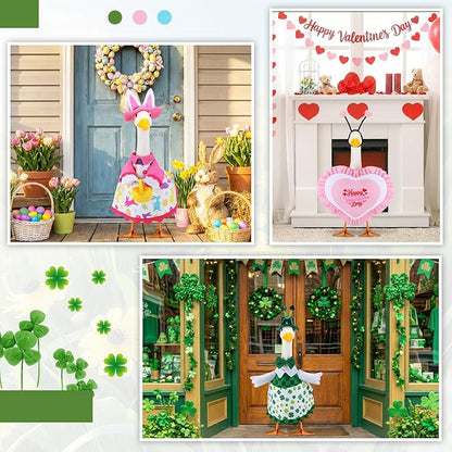 Abbylike 3 Set St. Patrick's Day Porch Goose Outfits Easter Spring Yard Goose Clothes Valentine's Day Lawn Costume for 23 Inch Cement Patio Garden Outdoor Statue Decor