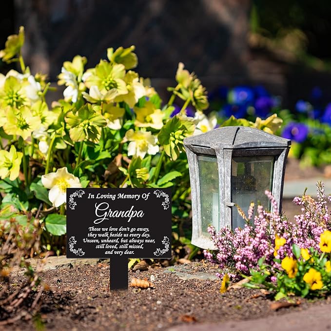 Roowest Cemetery Grave Decorations Acrylic Memorial Stakes Grave Stake Markers Sympathy Garden Plaque Waterproof Remembrance Sympathy Gift for Cemetery Graveside Outdoors Yard(Grandpa)