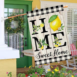 ORTIGIA Summer Lemon House Flag 28 x 40 Inch Double Sided Burlap Home Sweet Home Yellow Fruit Yard Flag Holiday Spring Farmhouse Seasonal Outdoor Outside Decoration (Large)