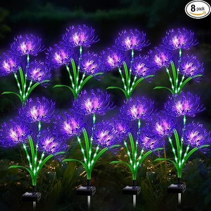 Solar Garden Flower Lights Outdoor, 8 Pack Purple Spider Lily Solar Lights with Glowing Stems, IP65 Waterproof LED Yard Decor for Patio Lawn Pathway,Gift for Women Mom Grandma