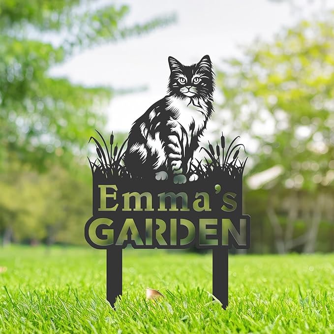 Personalized Cute Cat Kitten Metal Garden Sign,Custom Yard Sign With Stake,Outdoor Garden Décor,Pet Cat Lawn Garden Decorated Statue,Cat Sympathy Yard Metal Sign,Cat Lover Gifts Kailyard Plaque.
