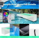Pamopamo Pond Waterfall Spillway, APP Control Multi-Color LED Light Outdoor Pool Fountain, Acrylic Water Spillway Koi Fountains Kit for Garden Patio Swimming Pool Decoration - 23.6"x7.8"x3.9"