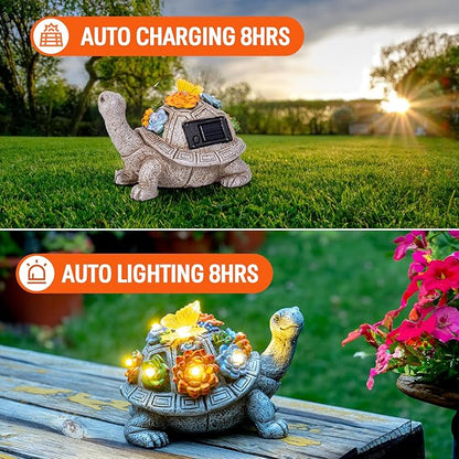 YDKOJGW Solar Garden Outdoor Statues with Succulent and 7 LED Lights - Lawn Decor Tortoise Statue for Patio, Balcony, Yard Ornament - Unique Housewarming Gifts (Gray Turtle)