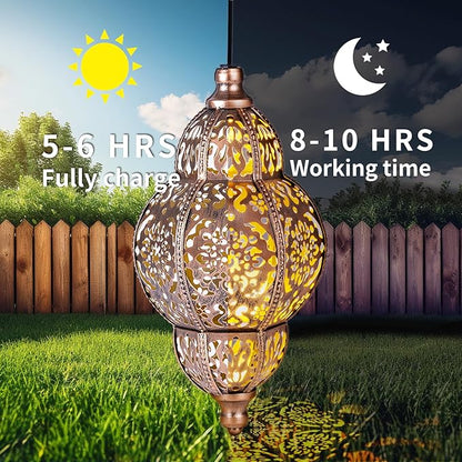 Solar Lanterns,Outdoor Garden Decor Solar Lantern Metal Moroccan Chandelier Gardening Decorative,Outside Hanging Lights Christmas Decorations for Gazebo Patio Yard Tree Ornaments Mother’s Day Gifts