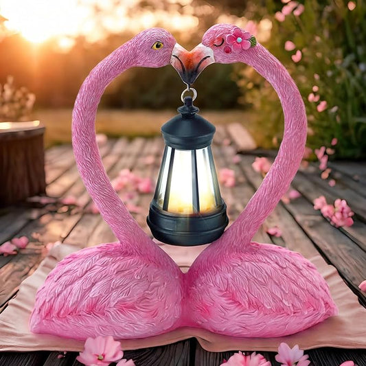 9.8" Solar Flamingo Garden Statue,Heart Flamingo Yard Decor,Unique Double Head Flamingo Gifts for Women,Mom,Lover