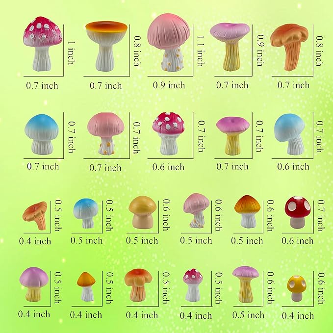JKanruh 22 Pcs Mini Resin Mushroom Decor,Tiny Mushroom Figurines for Aquarium,Garden Decoration, Bonsai Micro Landscape Craft