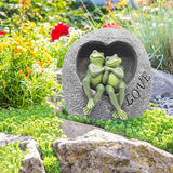 Romantic Frogs Couple Statues, Love Frogs Sitting on Stone Figurine, Resin Garden Ornament, Outdoor Animal Decor Collection, 7”H Gifts for Anniversary and Valentine