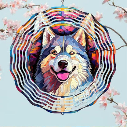 Alaskan Malamute Dog Wind Spinners Outdoor Dog Memorial Gifts, 3D Metal Kinetic Hanging Garden Wind Spinner, Spinner Decor, Wind Sculptures for Outdoor & Indoor, Window, Yard Decor (Alaskan)